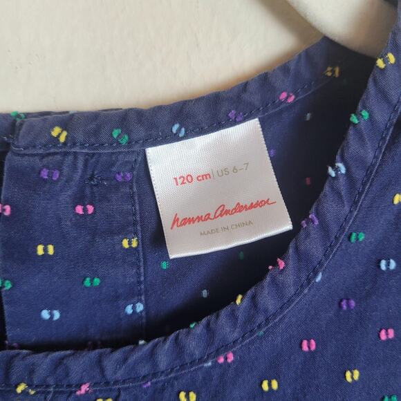 Hanna Andersson Dress Girls 6-7 Blue Twirl Tiered Short Sleeve Cotton Dots Print - Picture 3 of 7